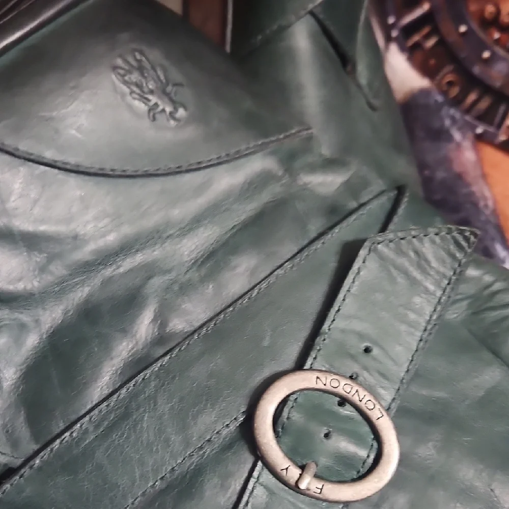 Fly London Leather Dark Green Wedge Side Zip Buckle Wrap Ankle Boots NWOT Size36